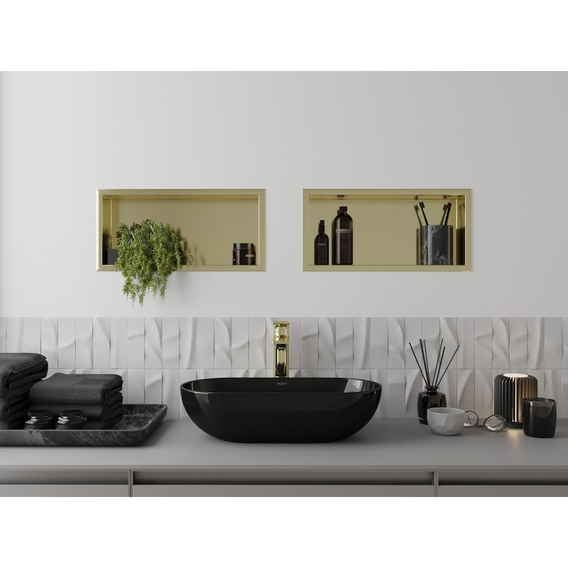 Mexen X-Wall-R Nischenregal mit Flansch 45 x 20 cm, gold gebürstet - 1950452010