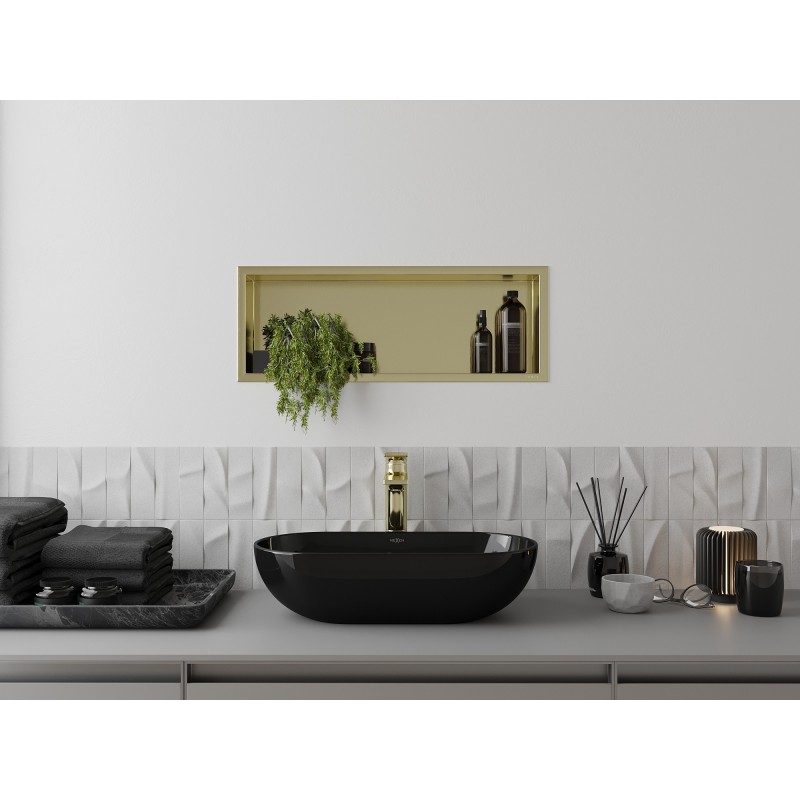 Mexen X-Wall-R Nischenregal mit Kragen 60 x 20 cm, gold gebürstet - 1950602010