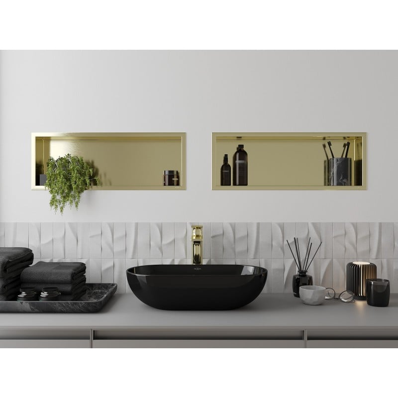 Mexen X-Wall-R Nischenregal mit Kragen 60 x 20 cm, gold gebürstet - 1950602010
