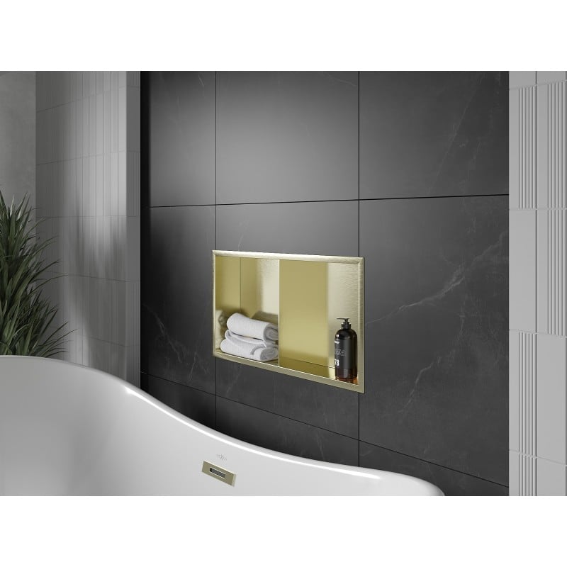 Mexen X-Wall-R Nischenregal mit Rand und Regal 60 x 30 cm, gebürstetes Gold - 1950603010S