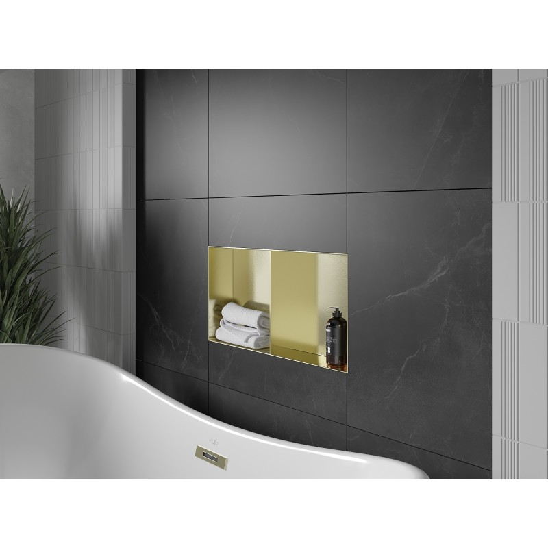 Mexen X-Wall-NR nischenregal ohne Flansch mit Regal 60 x 30 cm, gebürstetes Gold - 1951603010S