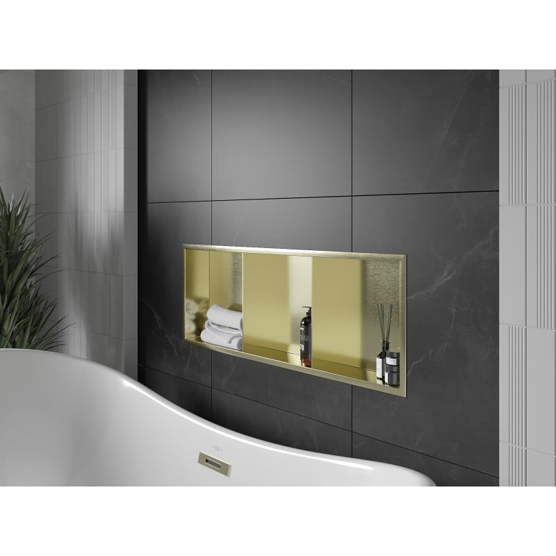 Mexen X-Wall-R Nischenregal mit Flansch und Regal 90 x 30 cm, gebürstetes Gold - 1950903010S