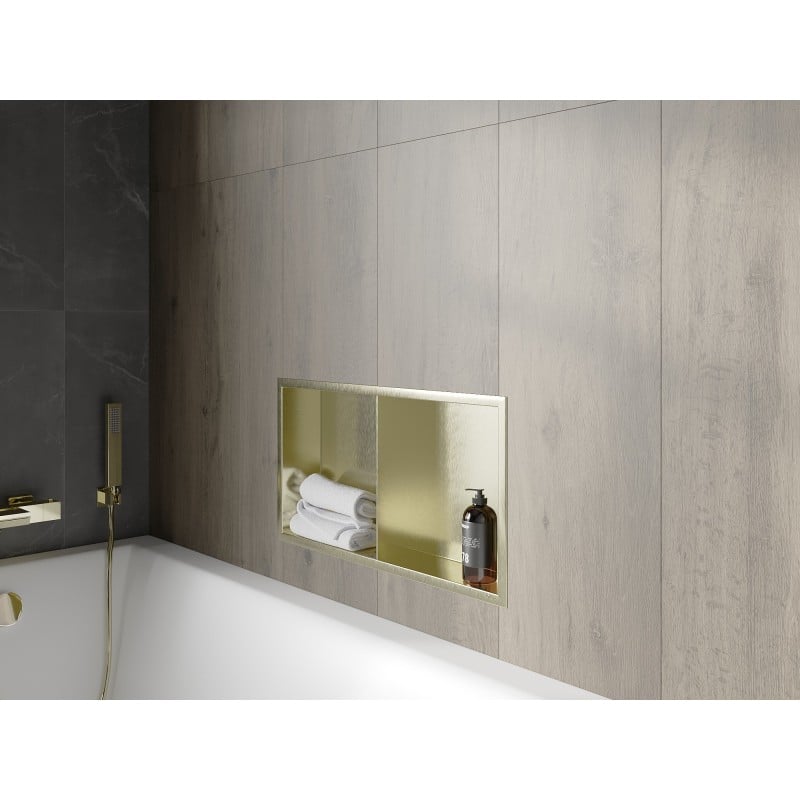 Mexen X-Wall-R Nischenregal mit Rand und Regal 60 x 30 cm, gebürstetes Gold - 1950603010S
