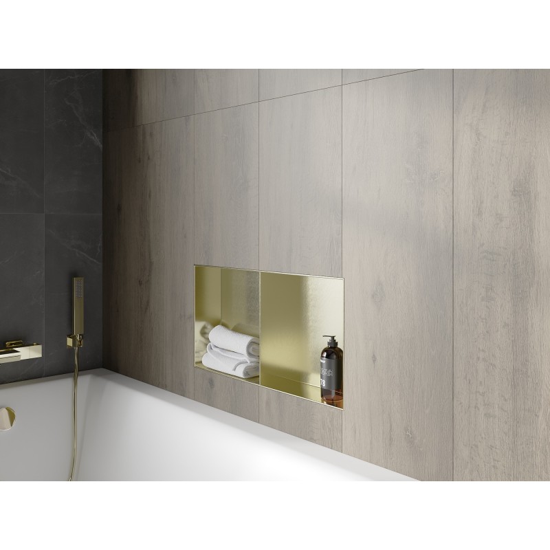 Mexen X-Wall-NR nischenregal ohne Flansch mit Regal 60 x 30 cm, gebürstetes Gold - 1951603010S