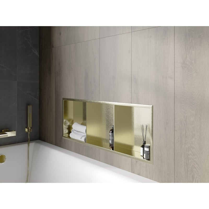 Mexen X-Wall-R Nischenregal mit Flansch und Regal 90 x 30 cm, gebürstetes Gold - 1950903010S