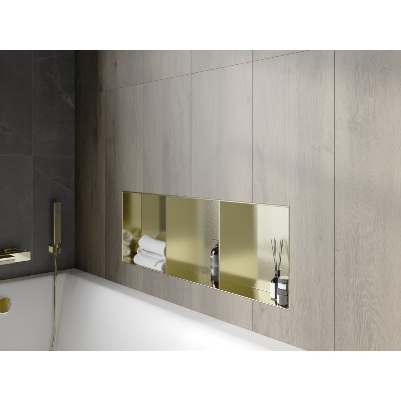 Mexen X-Wall-NR Nischenregal ohne Flansch mit Regal 90 x 30 cm, gebürstetes Gold - 1951903010S