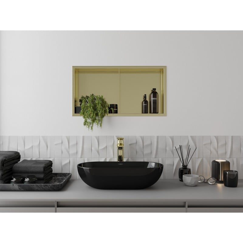 Mexen X-Wall-R Nischenregal mit Rand und Regal 60 x 30 cm, gebürstetes Gold - 1950603010S