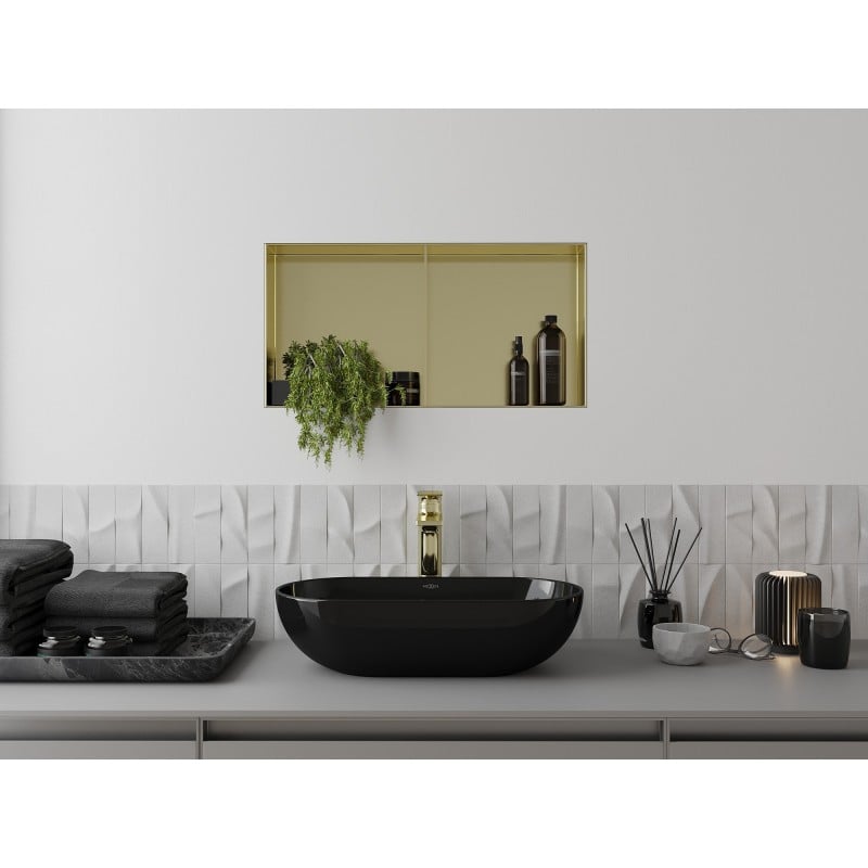 Mexen X-Wall-NR nischenregal ohne Flansch mit Regal 60 x 30 cm, gebürstetes Gold - 1951603010S