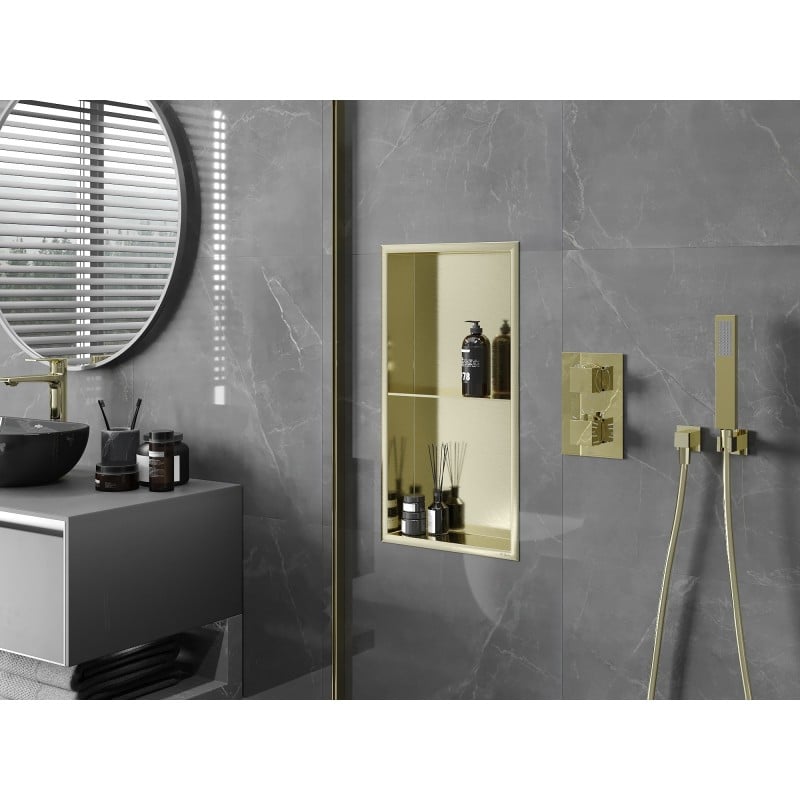 Mexen X-Wall-R Nischenregal mit Rand und Regal 60 x 30 cm, gebürstetes Gold - 1950603010S