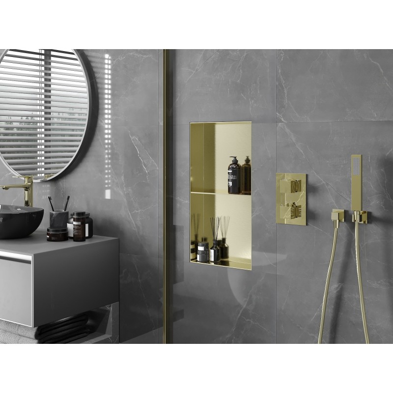 Mexen X-Wall-NR nischenregal ohne Flansch mit Regal 60 x 30 cm, gebürstetes Gold - 1951603010S
