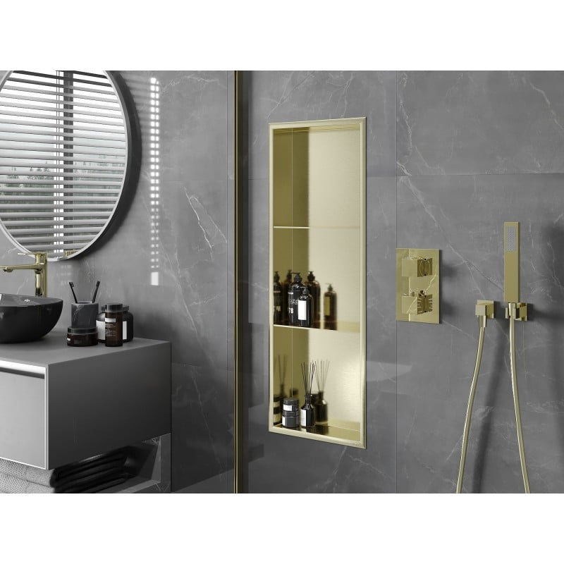 Mexen X-Wall-R Nischenregal mit Flansch und Regal 90 x 30 cm, gebürstetes Gold - 1950903010S