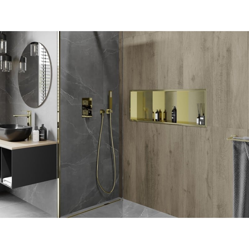 Mexen X-Wall-R Nischenregal mit Flansch und Regal 90 x 30 cm, gebürstetes Gold - 1950903010S