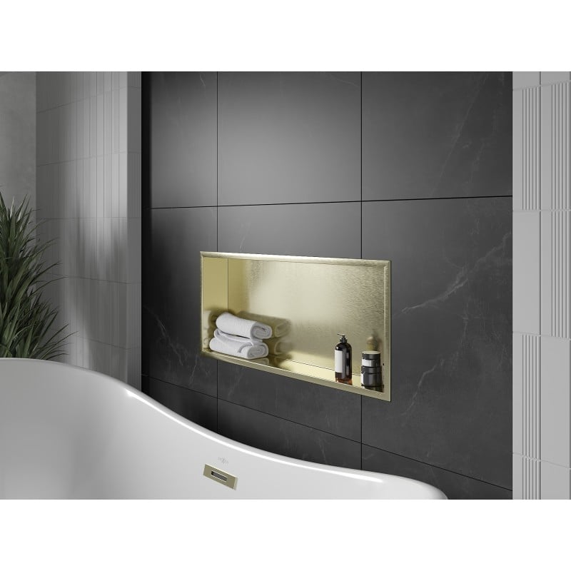 Mexen X-Wall-R Nischenregal mit Flansch 75 x 30 cm, gebürstet gold - 1950753010
