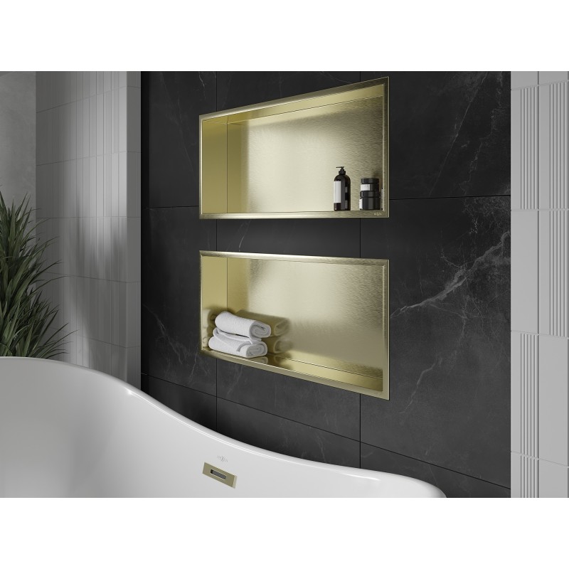 Mexen X-Wall-R Nischenregal mit Flansch 75 x 30 cm, gebürstet gold - 1950753010