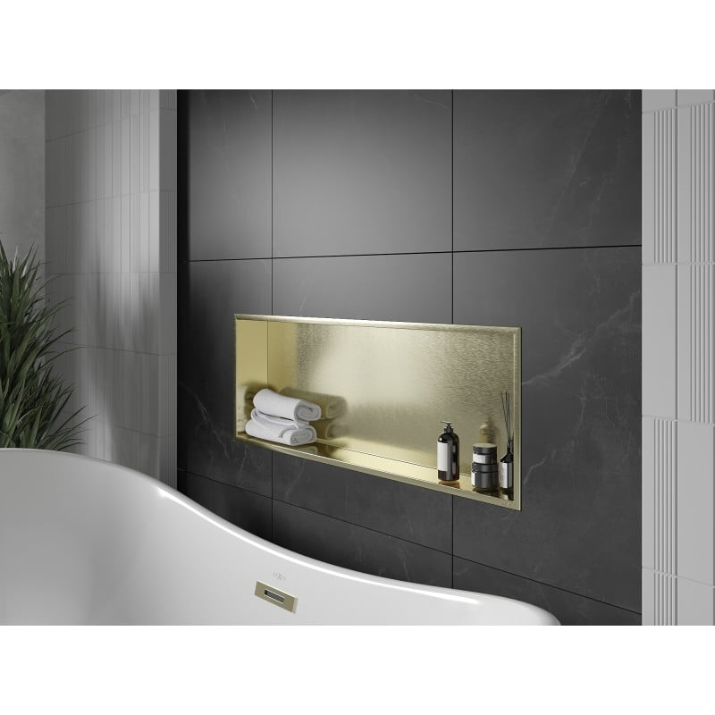 Mexen X-Wall-R Eingebaute Regal mit Flansch 90 x 30 cm, gebürstetes Gold - 1950903010
