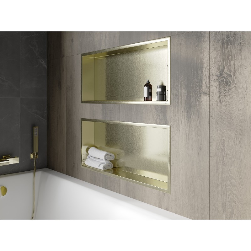 Mexen X-Wall-R Nischenregal mit Flansch 75 x 30 cm, gebürstet gold - 1950753010