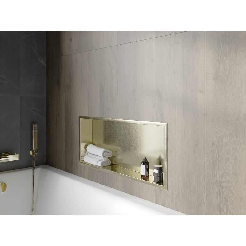 Mexen X-Wall-R Nischenregal mit Flansch 75 x 30 cm, gebürstet gold - 1950753010