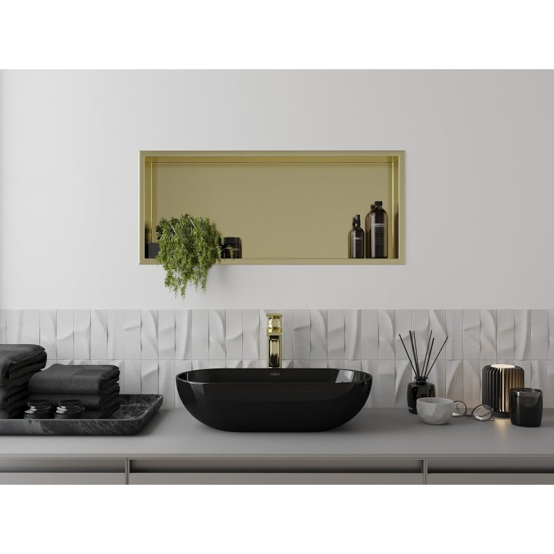 Mexen X-Wall-R Nischenregal mit Flansch 75 x 30 cm, gebürstet gold - 1950753010