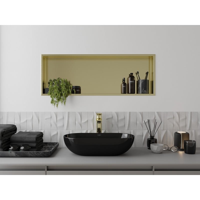Mexen X-Wall-R Eingebaute Regal mit Flansch 90 x 30 cm, gebürstetes Gold - 1950903010