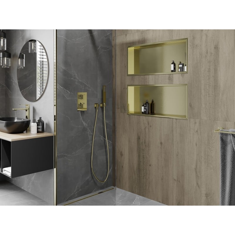 Mexen X-Wall-R Nischenregal mit Flansch 75 x 30 cm, gebürstet gold - 1950753010
