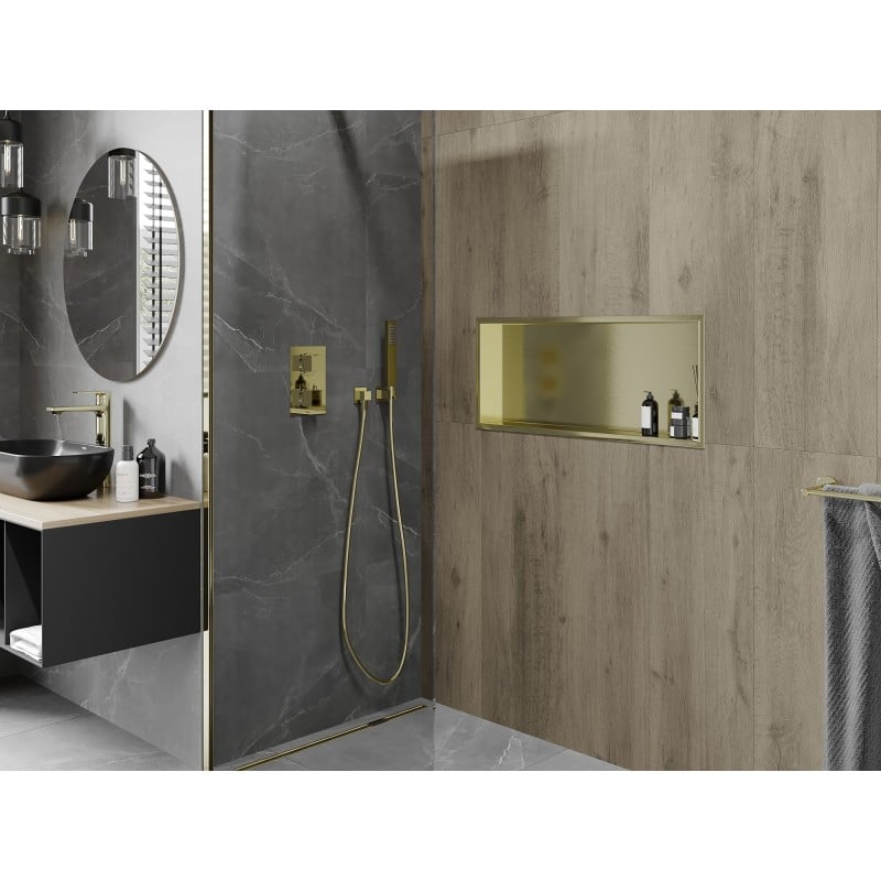 Mexen X-Wall-R Nischenregal mit Flansch 75 x 30 cm, gebürstet gold - 1950753010