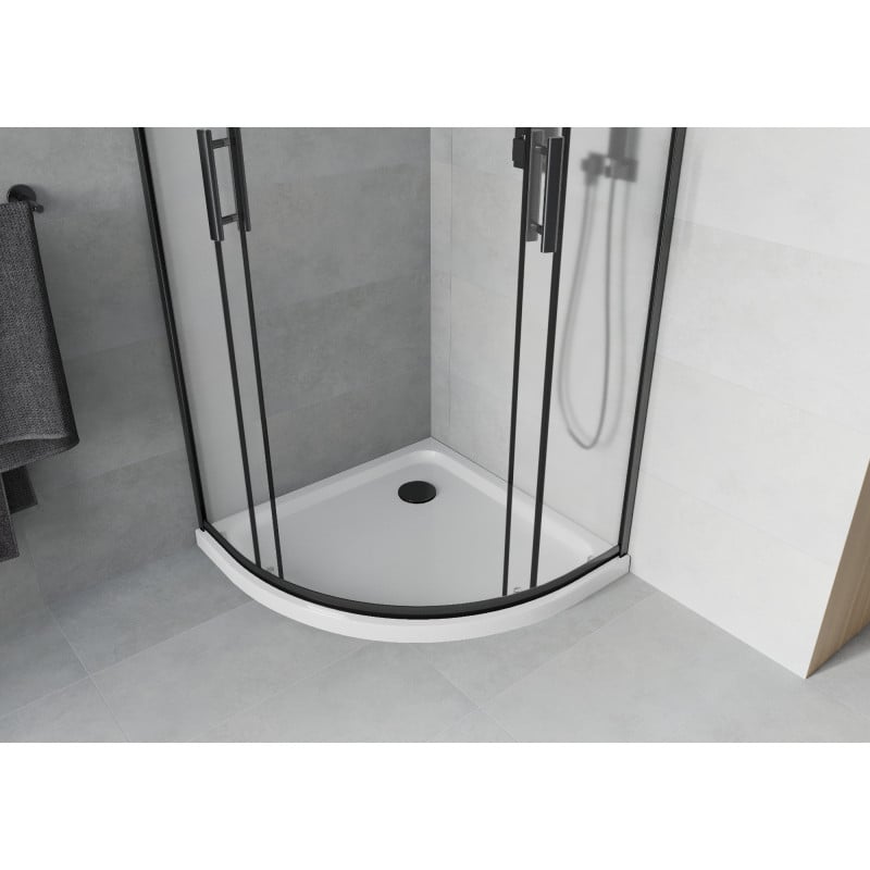 Mexen Rio Duschkabine halbrund 80 x 80 cm, satiniert, schwarz + Flat Duschwanne, weiß - 863-080-080-70-30-4110B