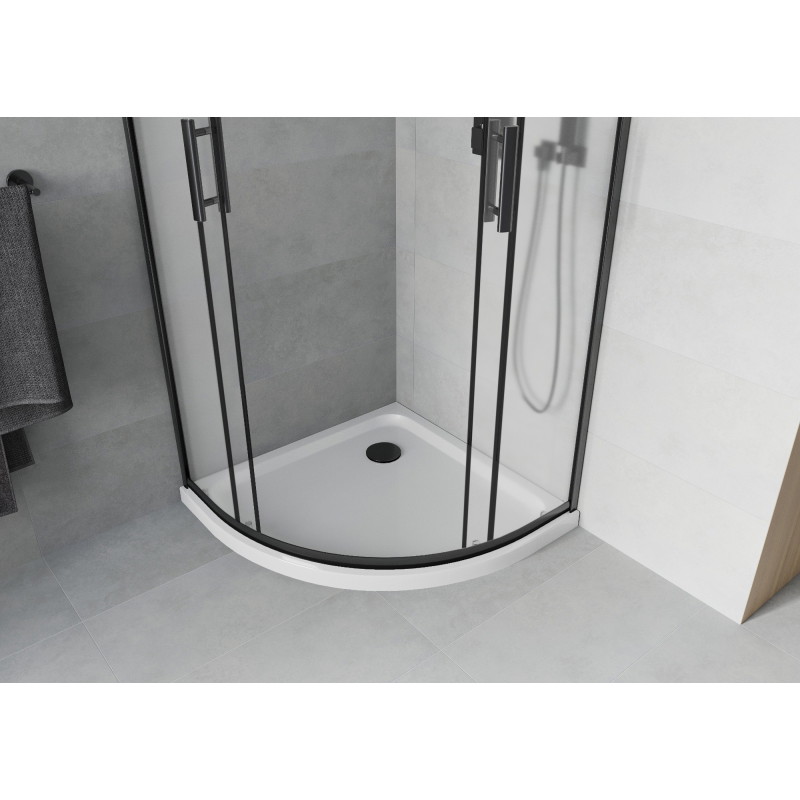 Mexen Rio Halbrunde Duschkabine 80 x 80 cm, satiniert, schwarz + Flat-Duschwanne, weiß - 863-080-080-70-30-4110B