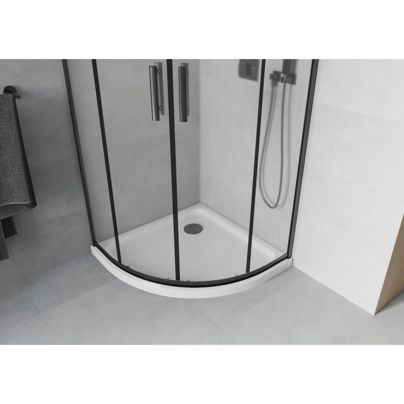 Mexen Rio Halbrunde Duschkabine 80 x 80 cm, matt, schwarz + Duschtasse Flat, weiß - 863-080-080-70-30-4110B