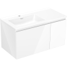 Mexen Orio Badezimmerschrank 90 cm mit Waschbecken Otis links, 1S, 1D, weiß glänzend - 91A13-09047-3-BBFF00-W18L00