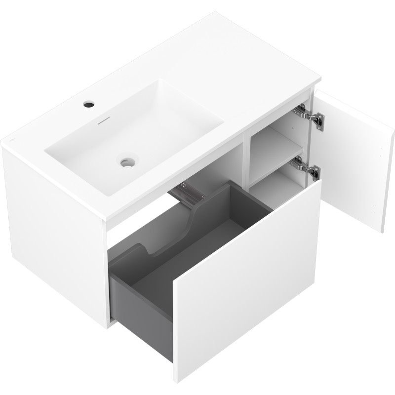 Mexen Orio Badezimmerschrank 90 cm mit Waschbecken Otis links, 1S, 1D, weiß matt - 91A13-09047-3-BBFF01-W18L01