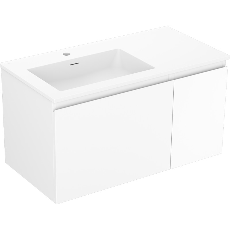 Mexen Orio Badezimmerschrank 90 cm mit Waschbecken Otis links, 1S, 1D, weiß matt - 91A13-09047-3-BBFF01-W18L01