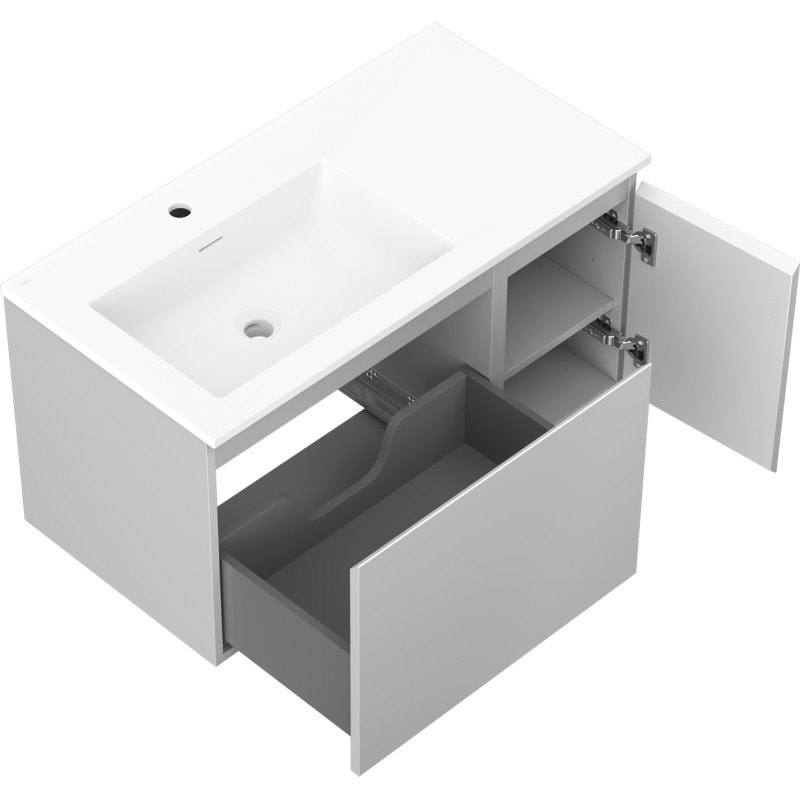 Mexen Orio Badezimmerschrank 90 cm mit Waschbecken Otis links, 1S, 1D, grau matt/weiß matt - 91A13-09047-3-BBFF62-W18L01