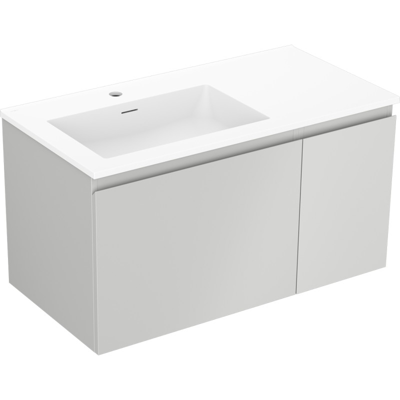 Mexen Orio Badezimmerschrank 90 cm mit Waschbecken Otis links, 1S, 1D, grau matt/weiß matt - 91A13-09047-3-BBFF62-W18L01