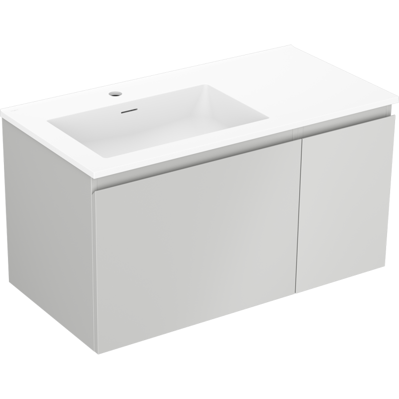 Mexen Orio Badezimmerunterschrank 90 cm mit linkem Waschbecken Otis, 1S, 1D, graumatt/weißmatt - 91A13-09047-3-BBFF62-W18L01