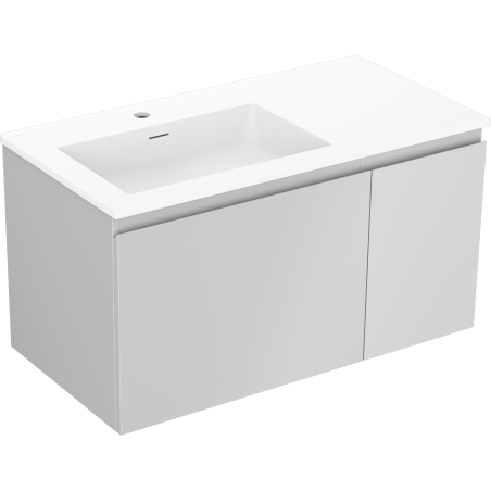 Mexen Orio Badezimmerunterschrank 90 cm mit linkem Waschbecken Otis, 1S, 1D, graumatt/weißmatt - 91A13-09047-3-BBFF62-W18L01