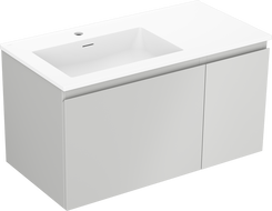 Mexen Orio Badezimmerunterschrank 90 cm mit linkem Waschbecken Otis, 1S, 1D, graumatt/weißmatt - 91A13-09047-3-BBFF62-W18L01
