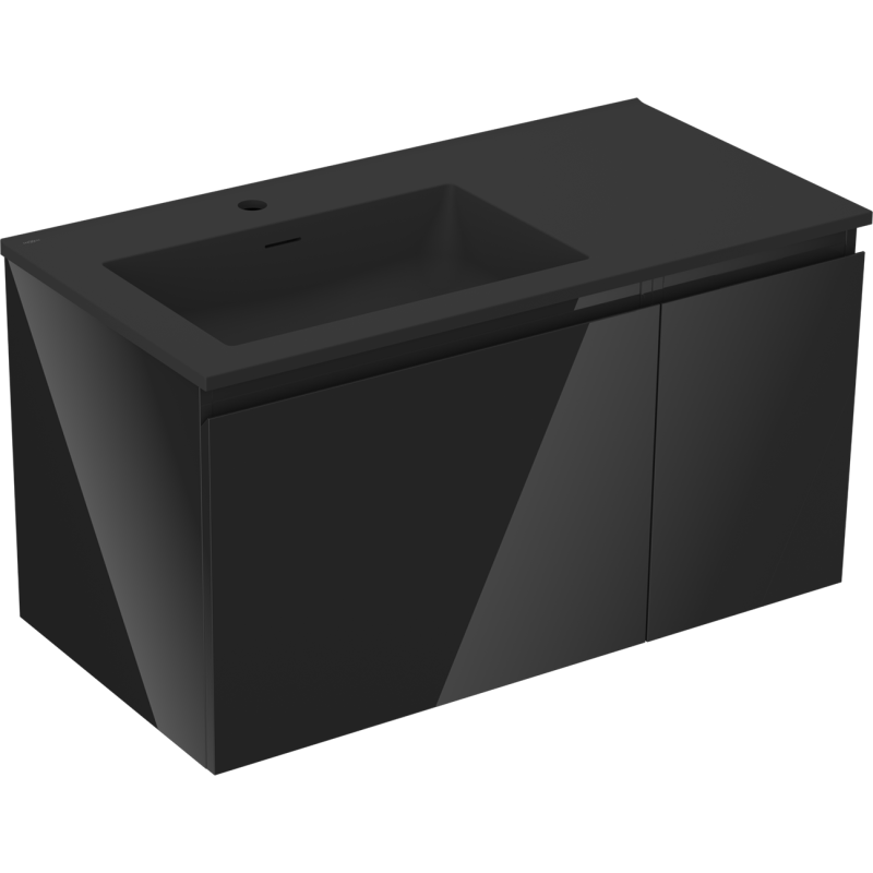 Mexen Orio Badezimmerschrank 90 cm mit Waschtisch Otis links, 1S, 1D, schwarz glänzend/schwarz matt