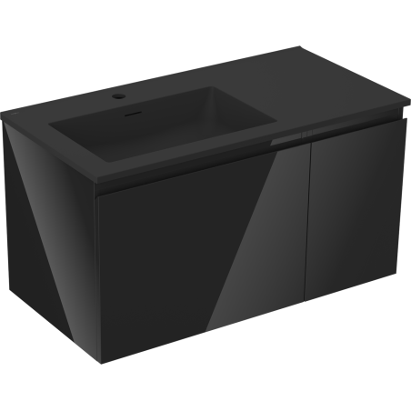 Mexen Orio Badezimmerschrank 90 cm mit Waschtisch Otis links, 1S, 1D, schwarz glänzend/schwarz matt