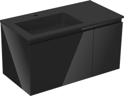 Mexen Orio Badezimmerschrank 90 cm mit Waschtisch Otis links, 1S, 1D, schwarz glänzend/schwarz matt