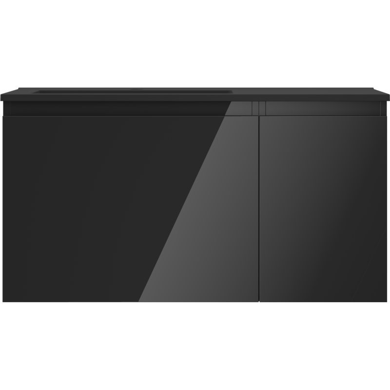 Mexen Orio Badezimmerschrank 90 cm mit Waschtisch Otis links, 1S, 1D, schwarz glänzend/schwarz matt