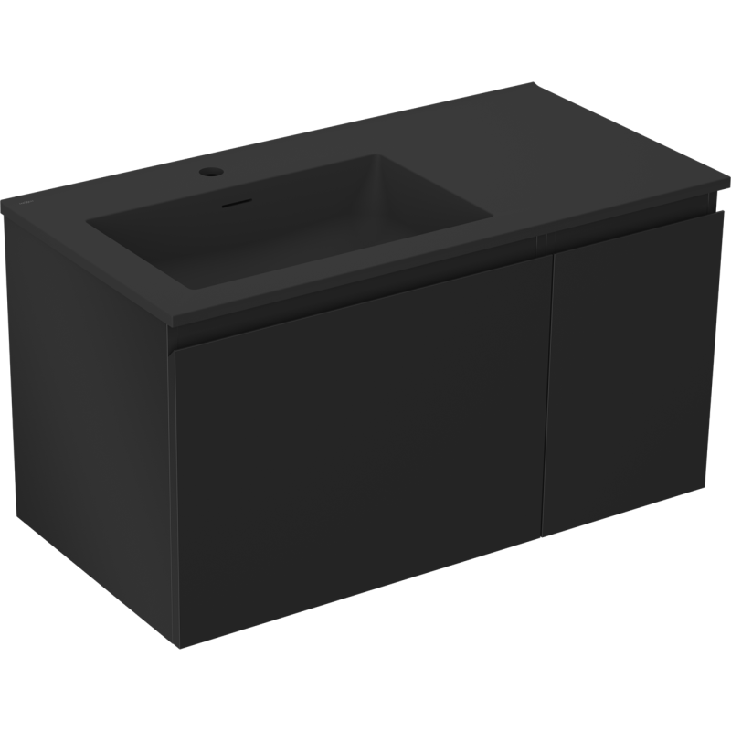 Mexen Orio Badezimmerunterschrank 90 cm mit linksseitigem Otis-Waschbecken, 1S, 1D, schwarz matt - 91A13-09047-3-BBFF71-W18L71