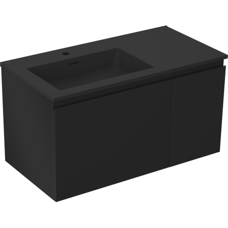 Mexen Orio Badezimmerschrank 90 cm mit Waschbecken Otis links, 1S, 1T, schwarz matt - 91A13-09047-3-BBFF71-W18L71