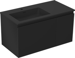 Mexen Orio Badezimmerunterschrank 90 cm mit linksseitigem Otis-Waschbecken, 1S, 1D, schwarz matt - 91A13-09047-3-BBFF71-W18L71