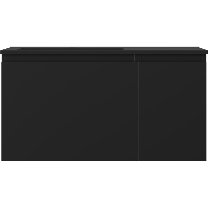 Mexen Orio Badezimmerschrank 90 cm mit Waschbecken Otis links, 1S, 1T, schwarz matt - 91A13-09047-3-BBFF71-W18L71