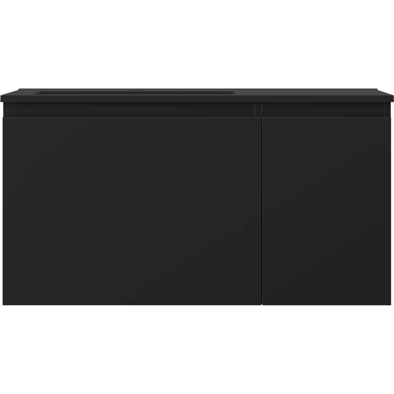 Mexen Orio Badezimmerunterschrank 90 cm mit linksseitigem Otis-Waschbecken, 1S, 1D, schwarz matt - 91A13-09047-3-BBFF71-W18L71