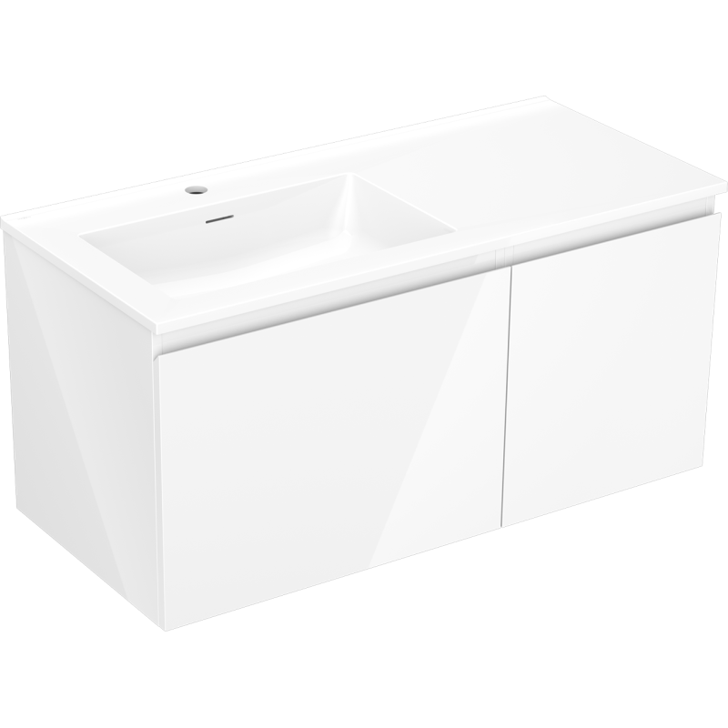 Mexen Orio Badezimmerschrank 100 cm mit Waschbecken Otis links, 1S, 1D, weiß glänzend - 91A13-10047-3-BBFF00-W18L00