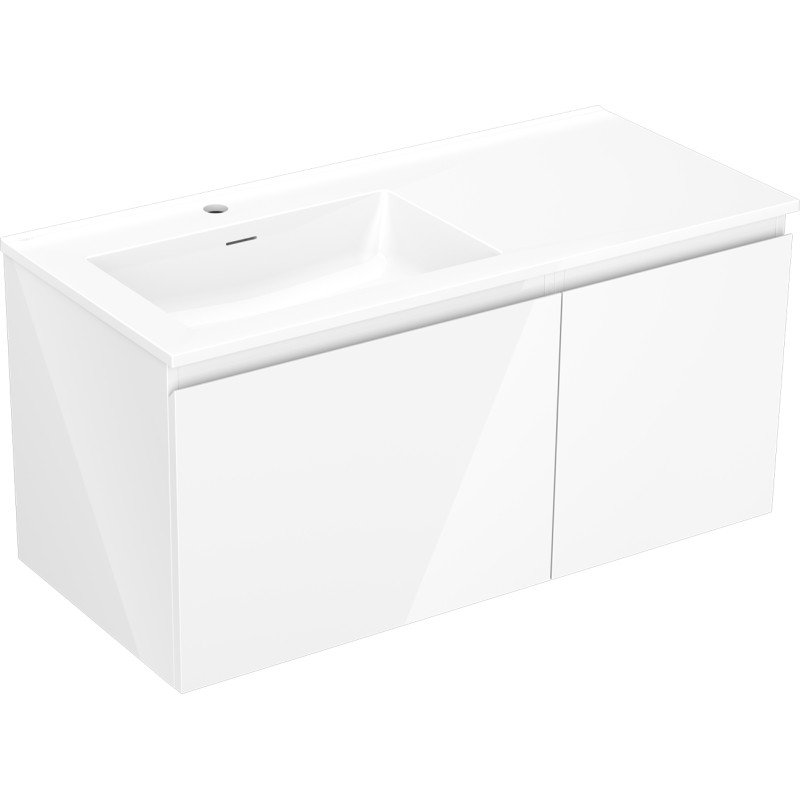 Mexen Orio Badezimmerschrank 100 cm mit Waschbecken Otis links, 1S, 1T, weiß glänzend - 91A13-10047-3-BBFF00-W18L00