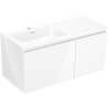 Mexen Orio Badezimmerschrank 100 cm mit Waschbecken Otis links, 1S, 1D, weiß glänzend - 91A13-10047-3-BBFF00-W18L00