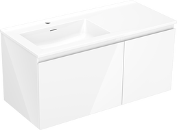Mexen Orio Badezimmerschrank 100 cm mit Waschbecken Otis links, 1S, 1T, weiß glänzend - 91A13-10047-3-BBFF00-W18L00