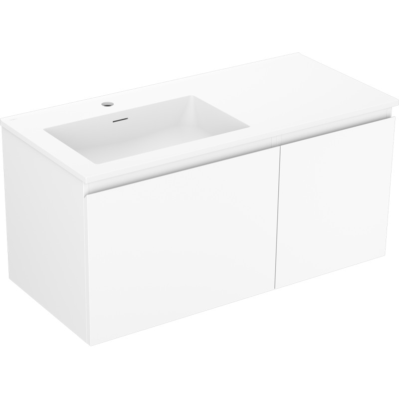 Mexen Orio Badezimmerschrank 100 cm mit Waschbecken Otis links, 1S, 1D, weiß matt - 91A13-10047-3-BBFF01-W18L01